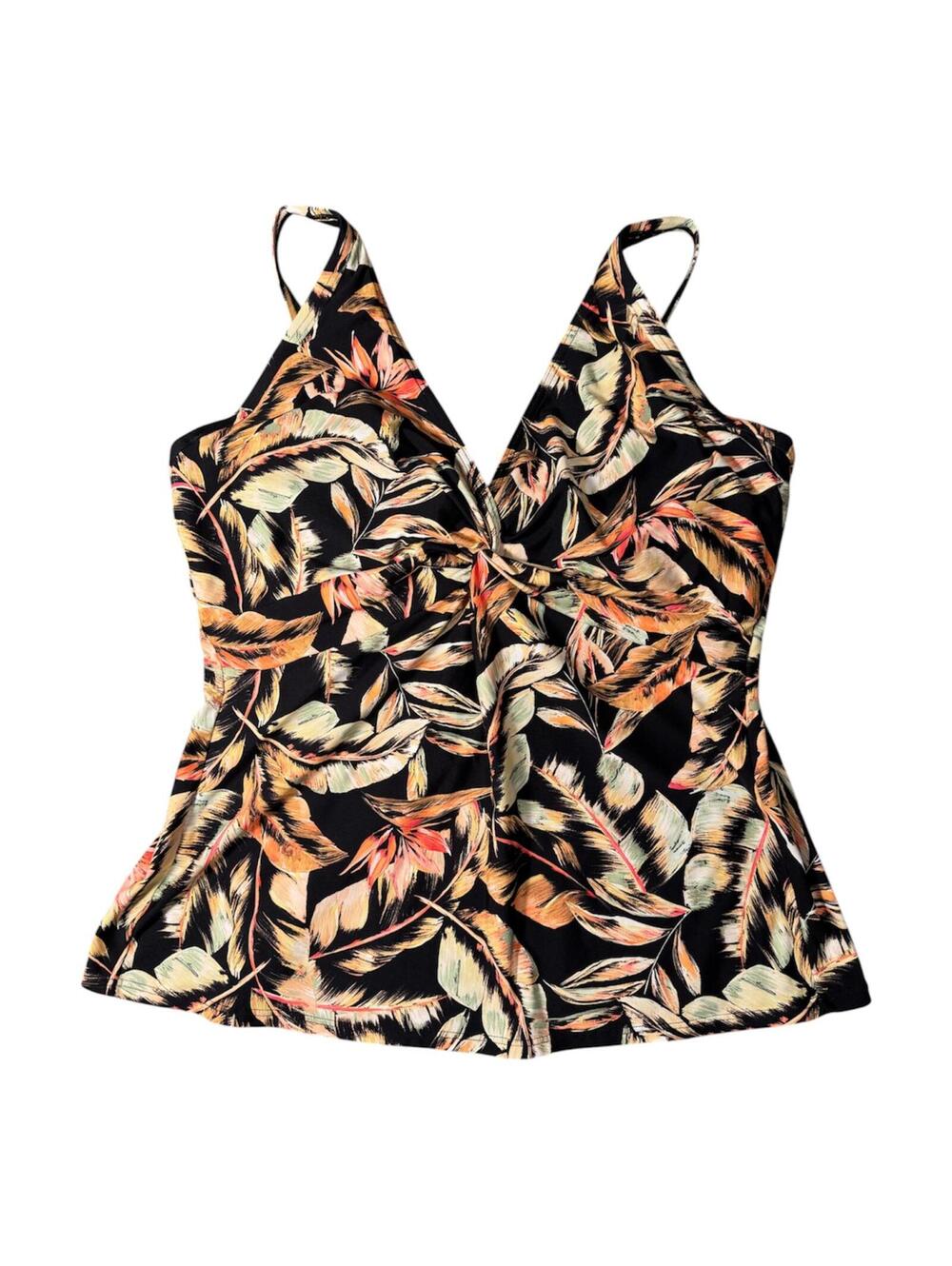 Sunsets Black Tropical Leaf Print Halter Tankini Swim Top